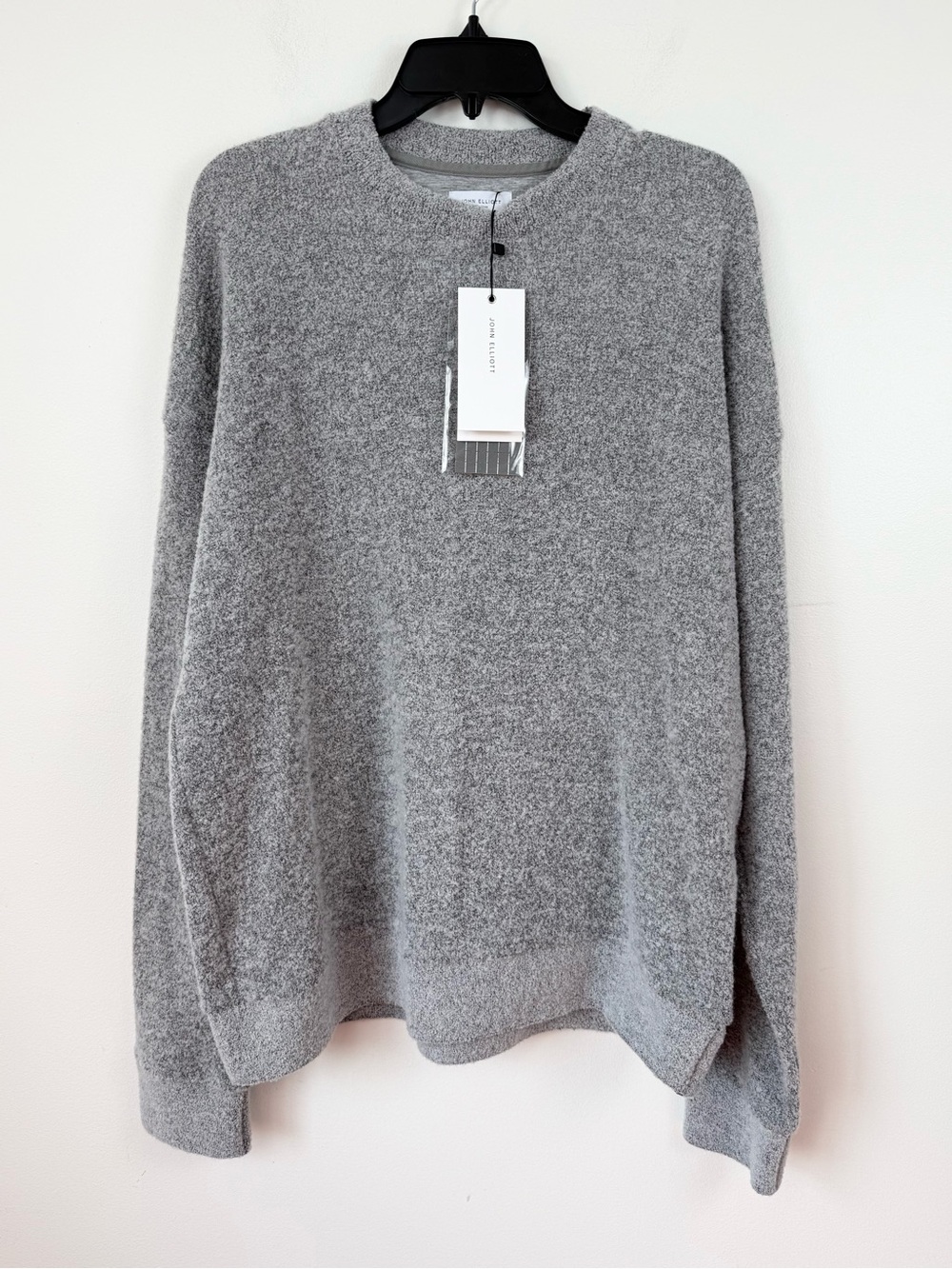 NWT John Elliott SS19 Men's Gray Wool Blend Powder Knit Crewneck Sweater XXL
